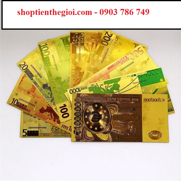 Bộ 9 tờ tiền plastic EURO mạ vàng